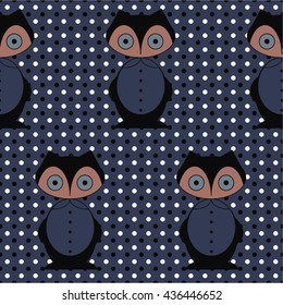 owl pattern, polka, seamless vector background.