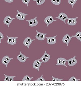 Owl pattern seamless in freehand style. Head animals on colorful background. Vector illustration for textile prints, fabric, banners, backdrops and wallpapers.