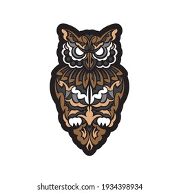 Owl from patterns. Exotic bird in boho style. Exclusive style. Good for prints, postcards and printing. Vector 