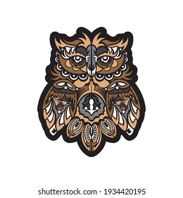 Owl from patterns. Exotic bird in boho style. Exclusive style. Good for prints, postcards and printing. Vector illustration.