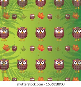 owl patterns on green background, leaf vector