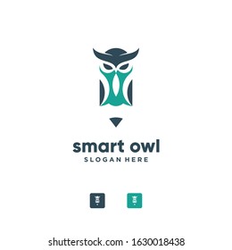 owl and pen logo design vector