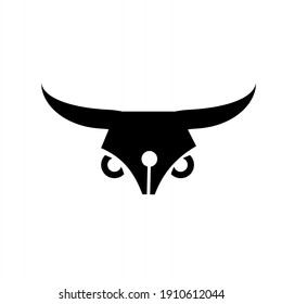 Owl pen, smart pen logo concept owl bird with fountain pen nib vector icon illustration design