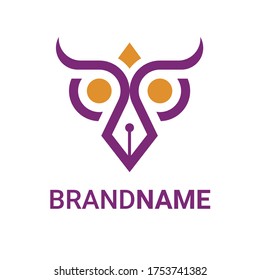 owl and pens vector logo