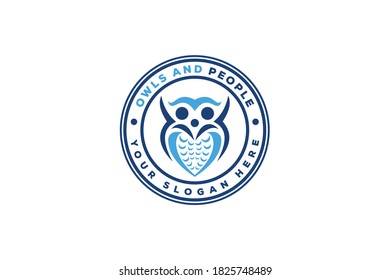 owl and people logo design vector template