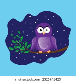 owl perched on branch at night against starry sky