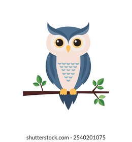 owl perched on a branch with stars