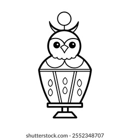 Owl perched on a decorated holiday lantern vector element.