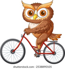 An owl perched on a red bicycle