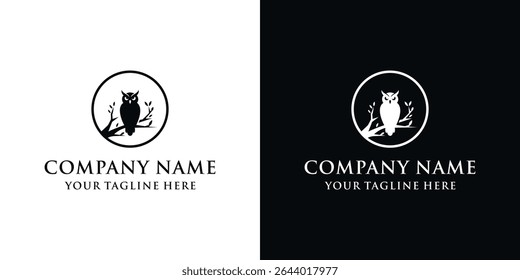 An Owl Perched on a Tree Branch Silhouette Vector Illustration.