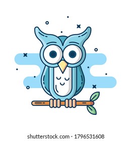owl perched on a twig. owl vector illustration. Suitable for sticker, logo mascot, banner and more.