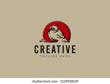 Owl Perching on Tree Logo Design. Vintage Modern Logo Line Art Design Template