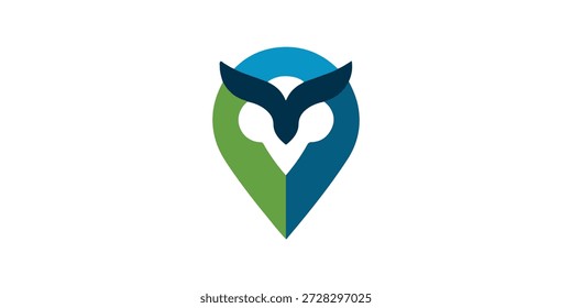 Eule Pin Logo. Eule Location-Logo. Minimalistische Owl Location Logo, Vektorgrafik.