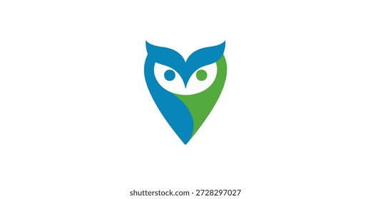 Eule Pin Logo. Eule Location-Logo. Minimalistische Owl Location Logo, Vektorgrafik.