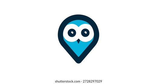 Eule Pin Logo. Eule Location-Logo. Minimalistische Owl Location Logo, Vektorgrafik.