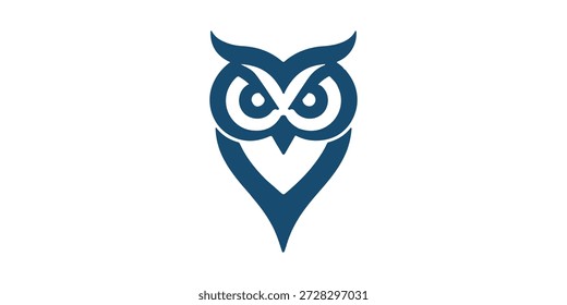 Eule Pin Logo. Eule Location-Logo. Minimalistische Owl Location Logo, Vektorgrafik.