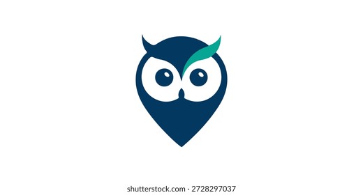 Eule Pin Logo. Eule Location-Logo. Minimalistische Owl Location Logo, Vektorgrafik.