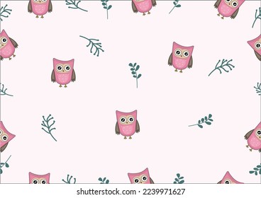 owl pink design vector hand drawn seamless repeating pattern 