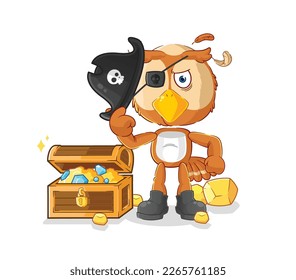 the owl pirate with treasure mascot. cartoon vector