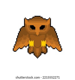 Owl Pixel art. 8 bit eagle-ow. pixelatedl Vector illustration