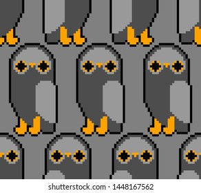Owl pixel art pattern seamless. eagle-owl 8 bit background . Pixelate bird ornament