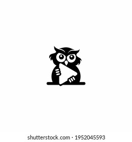 owl with playing button icon logo vector illustration