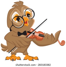 Owl plays the violin. Isolated illustration in vector format