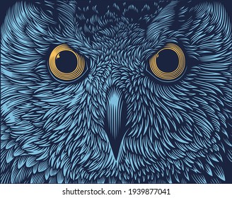 Owl portrait. Art detailed editable illustration. Vector vintage engraving. 8 EPS