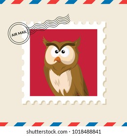 Owl postage stamp on air mail envelope