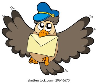 Owl postman with letter - vector illustration.