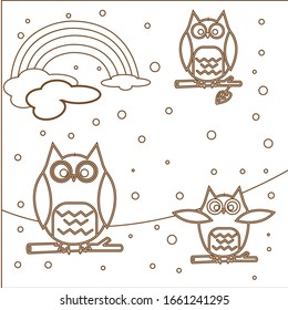 owl and rainbow cloud cover vector design