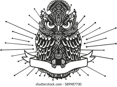 Owl with rays of light