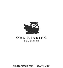 owl reading book logo design illustration black education symbol