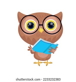 Owl Reading Emoji Book Cute Cartoon Character Studying With Forest Bird Showing Human Emotion And Behavior