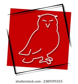 owl red banner in frame. Vector illustration.