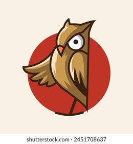 Owl in the Red Moon Vector logo