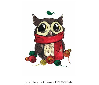 owl with a red scarf