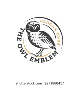the owl retro emblem logo design template