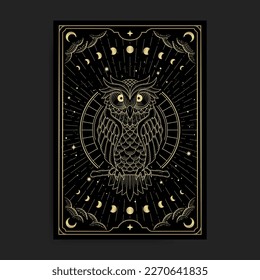 Owl with Sacred Geometry Ornaments and a Moon phase