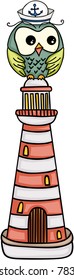 Owl sailor on lighthouse searchlight tower