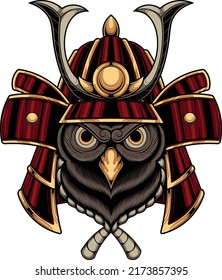 Owl samurai illustration with premium quality stock vector