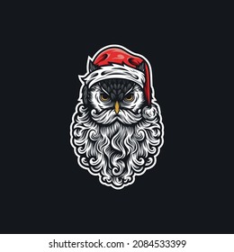 Owl Santa Head Mascot Logo