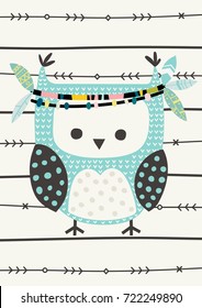 Owl in Scandinavian style. Vector illustration. Funny, cute poster.