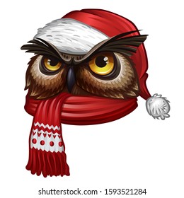 Owl in scarf. Isolated on white. Vector illustration