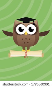 Owl with a scroll.  Congratulates on graduation concept
