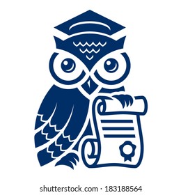 Owl with scroll and graduation cap