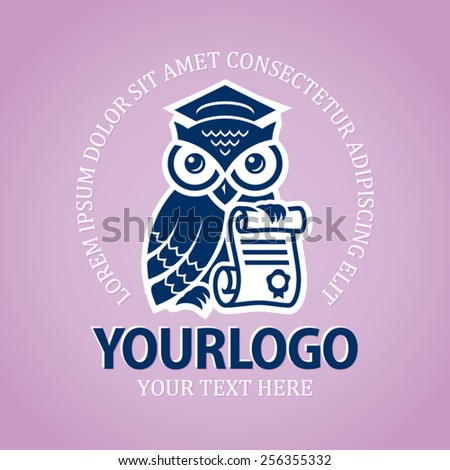 Owl with scroll and graduation cap logo design template