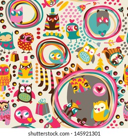 Owl seamless background. Hand drawn vector illustration.