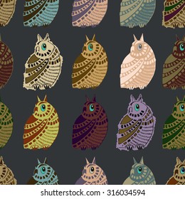 Owl seamless background. Hand drawn vector illustration. 