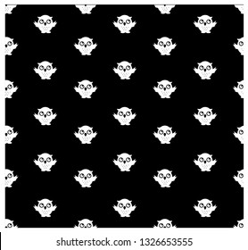 Owl seamless black and white pattern, background.